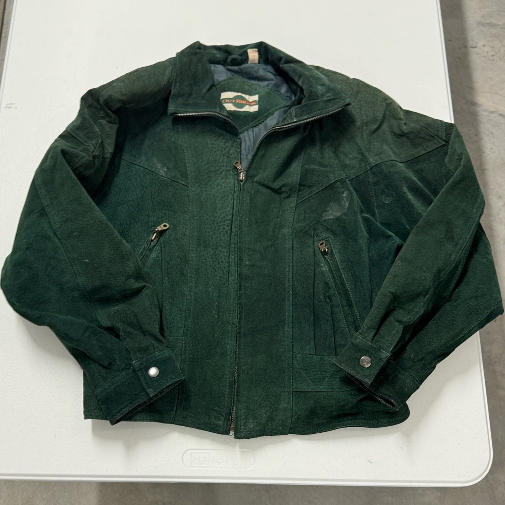 Out Brook Suede Jacket Mens Medium Green Fair Vintage Full Zip Leather Bomber